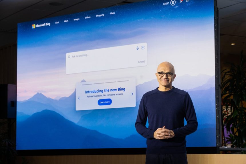 microsoft ceo satya nadella announces the new bing ai based homepage