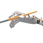 Generative AI, robotic hand with paintbrush